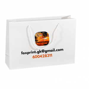 Torba papierowa premium 35x10x24cm biała160g z nadrukiem  jednostronnym (pozioma A4)